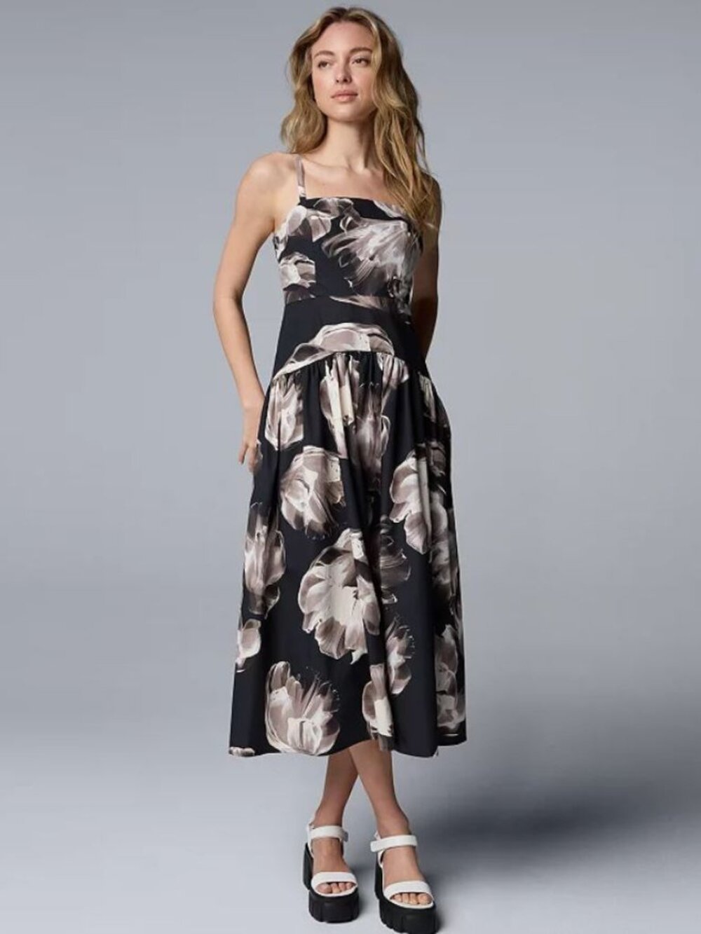 Simply Vera Wang Petite Drop Waist Floral Sleeveless Midi Dress, Size PS